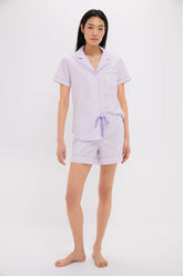 Women's Lavender French Ticking Short Set